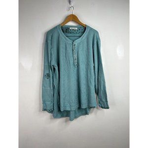 We The Free Blouse Tunic Womens Sz Medium Blue Long Sleeve Top